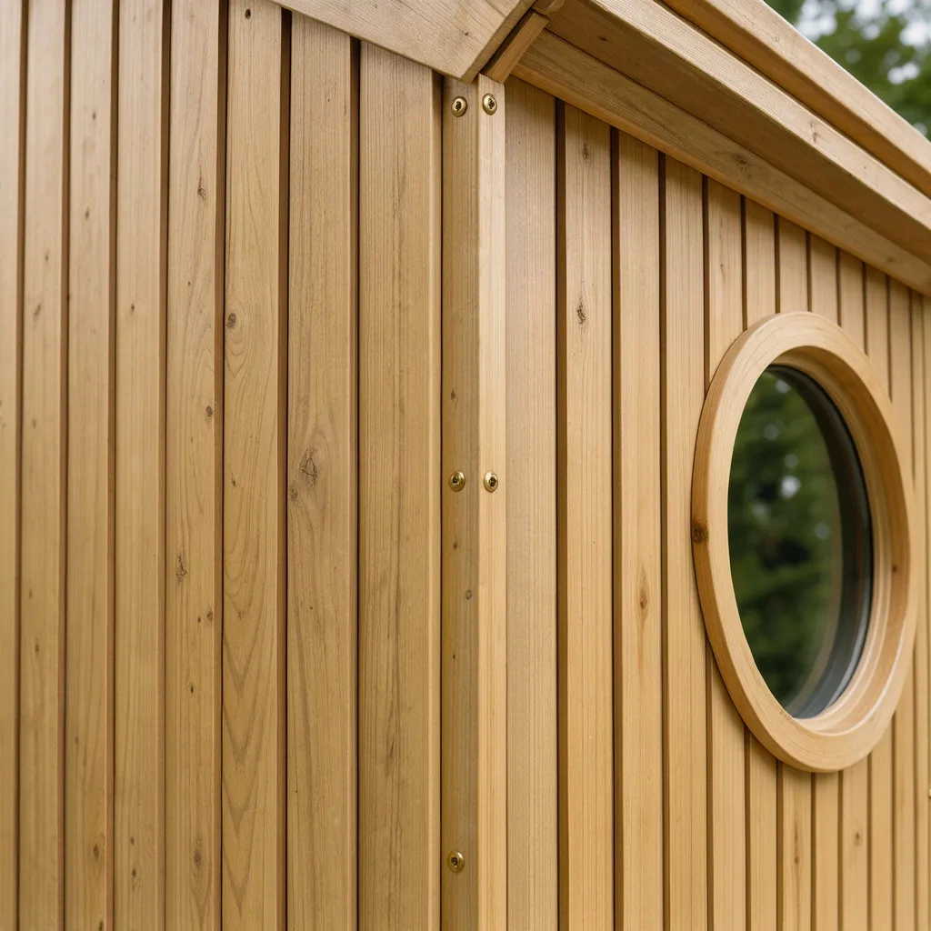 Détail du bardage en bois de mélèze de la tiny house