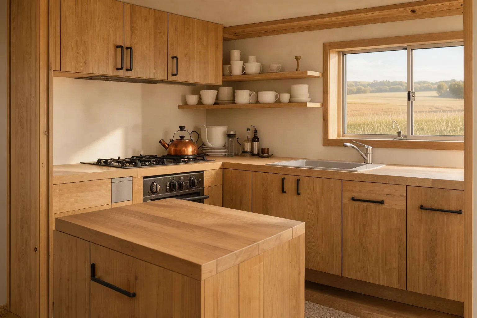 Cuisine en bois clair de la tiny house